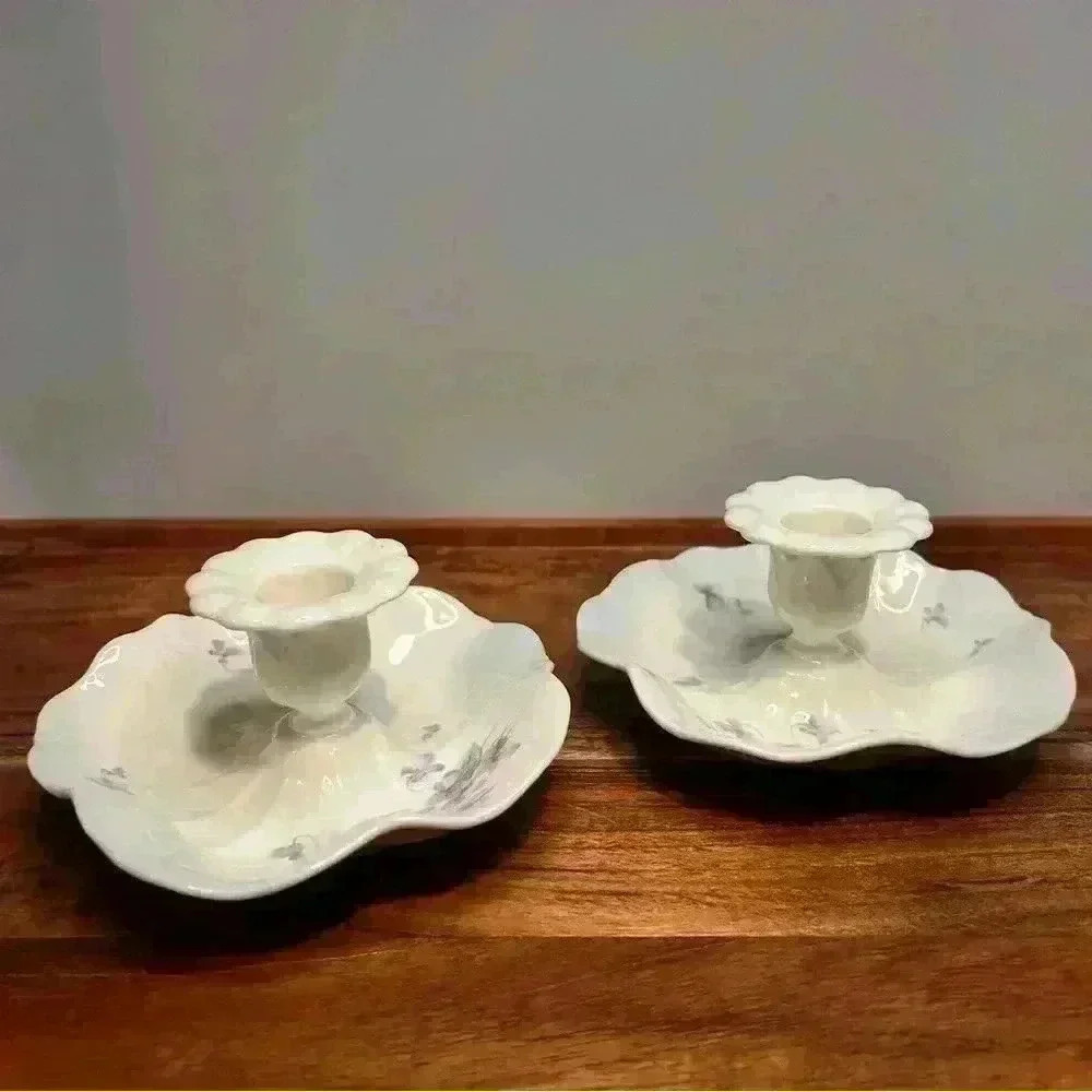 Mikasa | Lila Violet, Ivory Bone China Candle Holders Made in Japan
